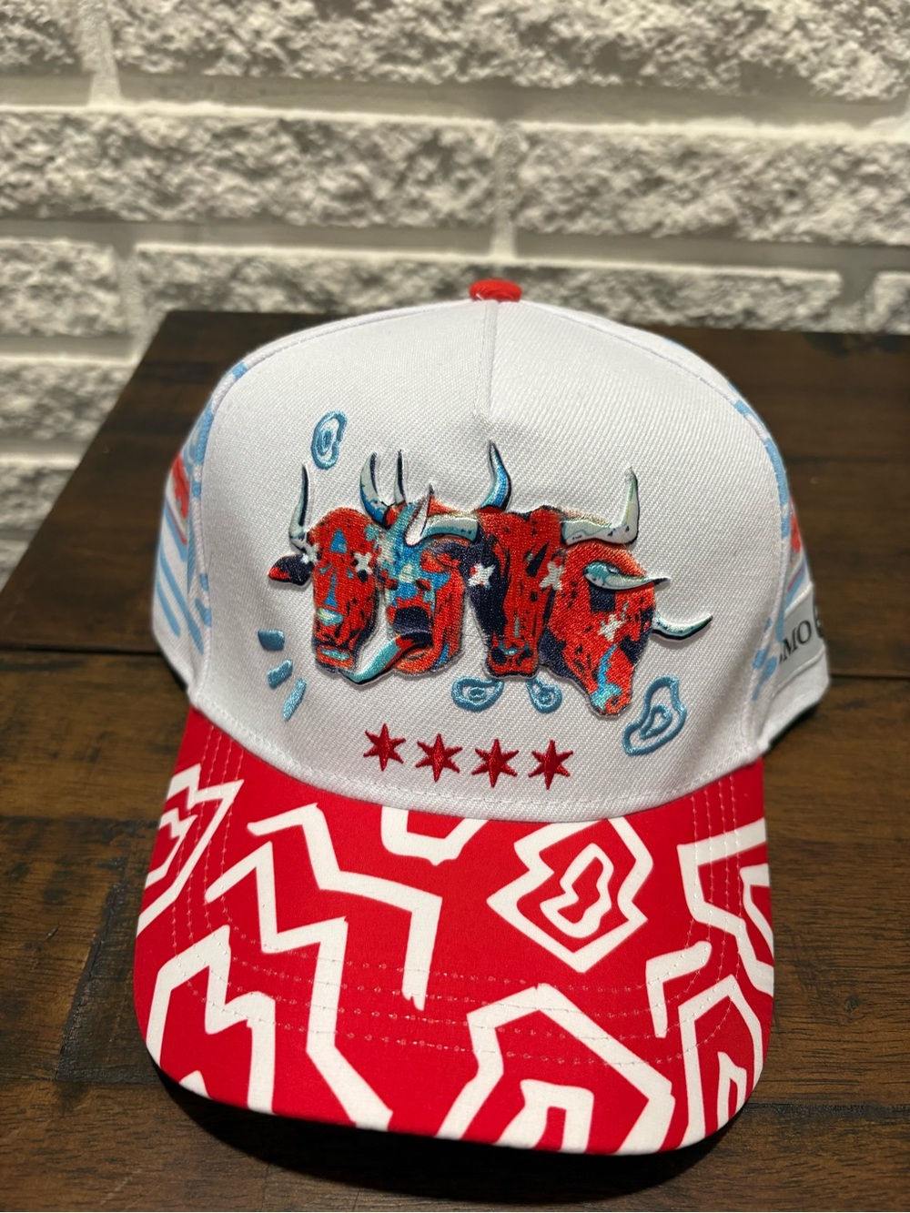 NBA White, Red & Blue Bull Graphic Baseball Cap